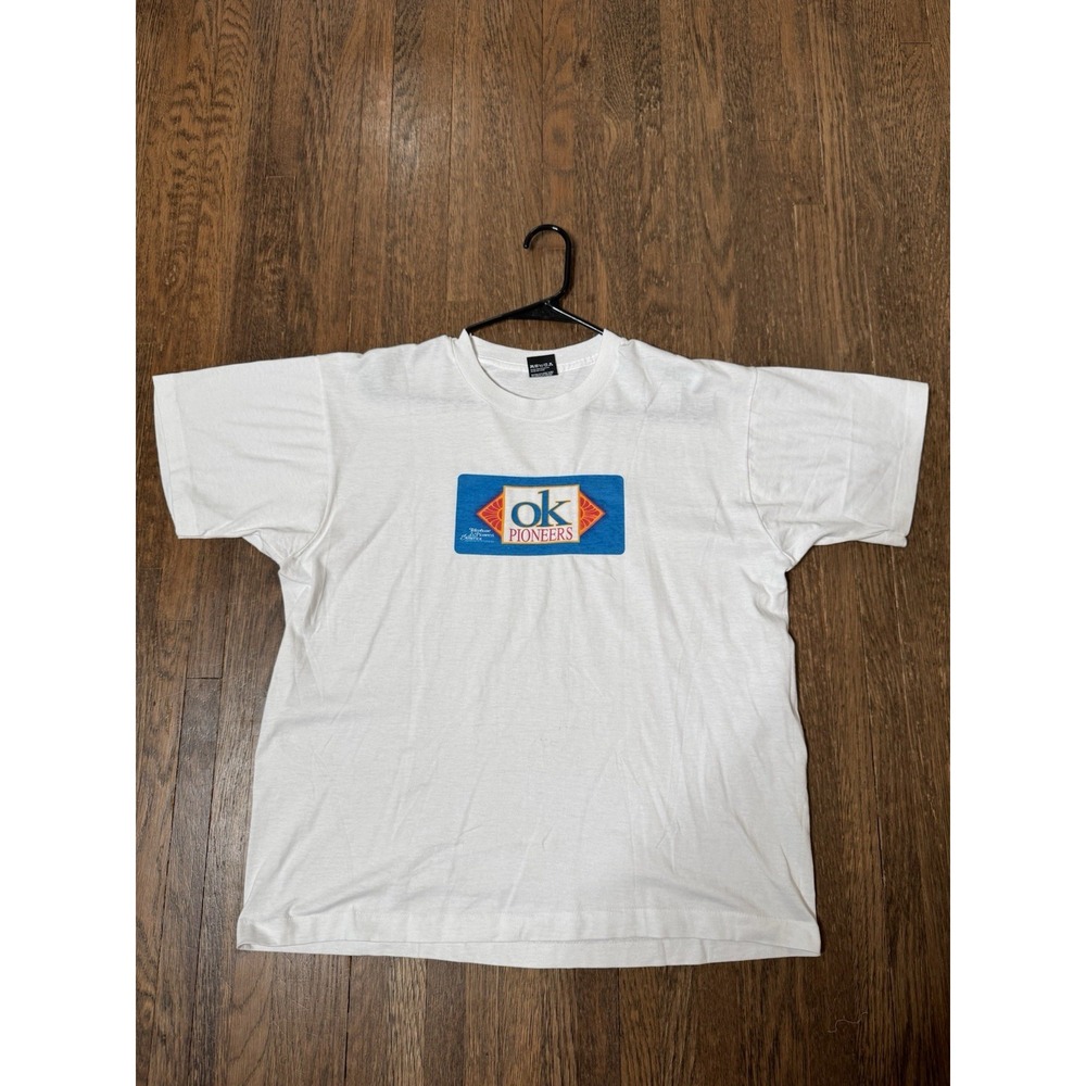 Vintage 90s Screen Stars Best OK Pioneers T-Shirt XL White Made In USA Promo